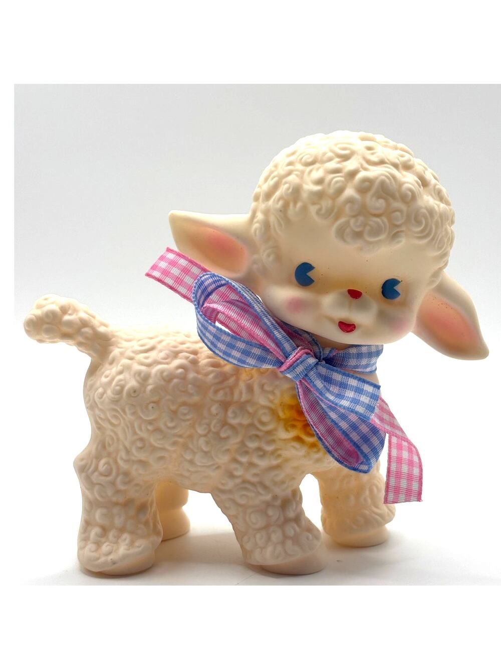 Retro-Style Rubber Squeaky Lamb Toy, Rubber - White with Bows